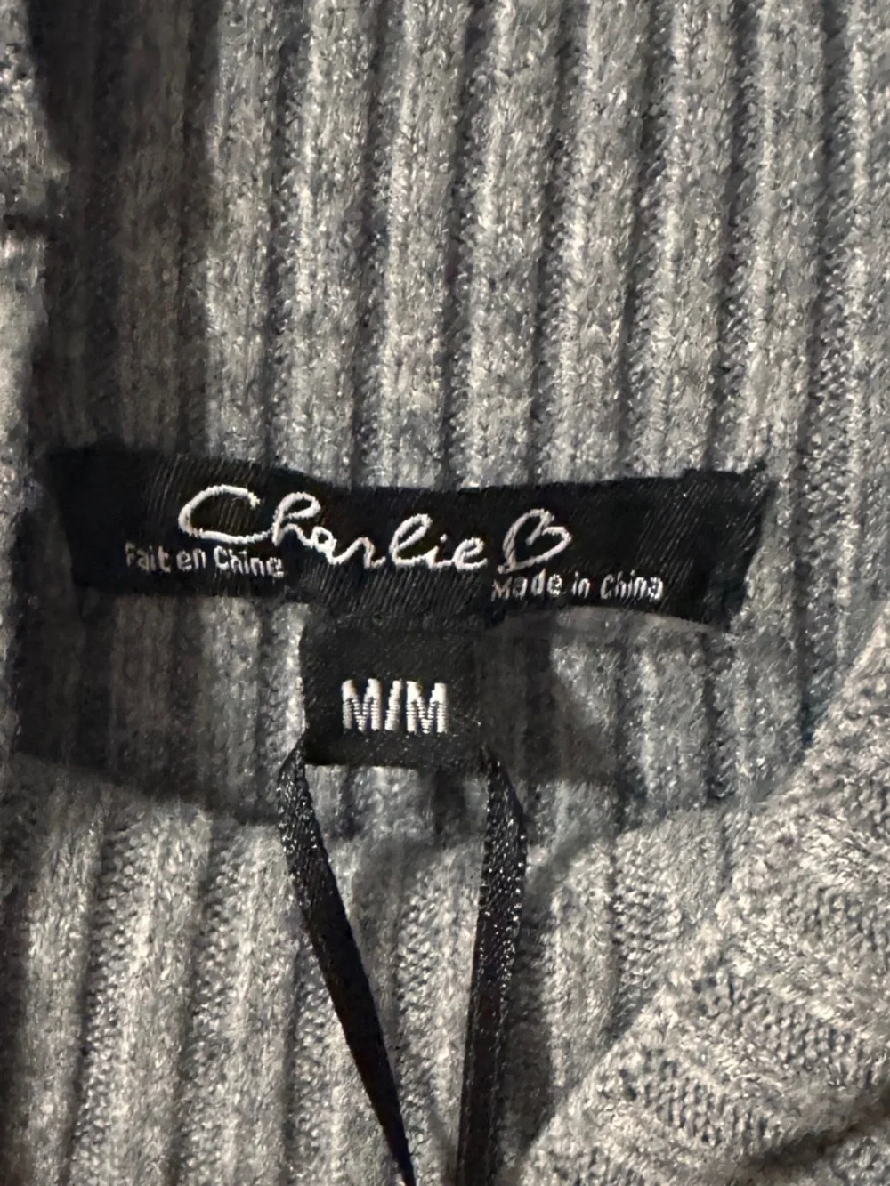 CHARLIE B Gray Ribbed Turtleneck Sweater